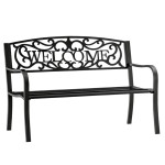 Záhradná kovová lavička WELCOME – 127cm, čierna